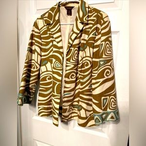 Multiples Size XL Casual Blazer Jacket Open Front Notched Collar Tan Teal Ivory